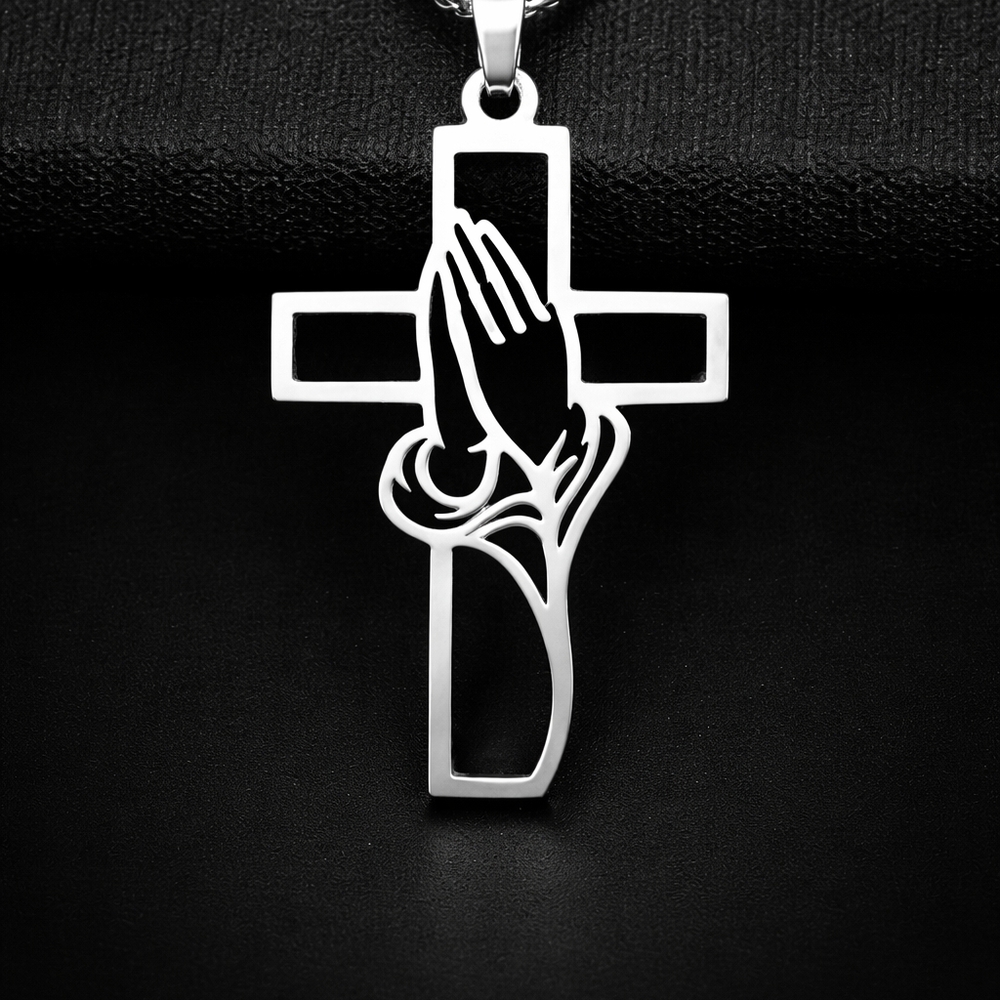 Praying Hands Cross Necklace – Christian Faith Pendant, Stainless Steel
